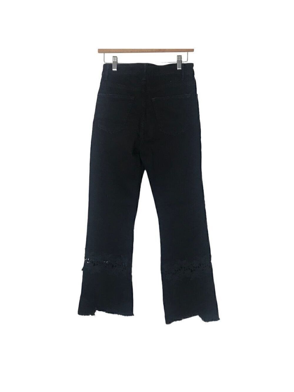 Sandro Paris Tori Flared Lace Inset High Rise Raw Hem Jeans Size 38 (M /6-8) - Picture 6 of 10
